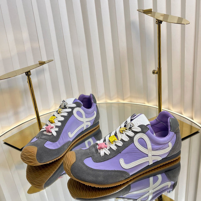 LOEWE 26S RUNNER 2.0 SNEAKERS IN DARK GREY SUEDE AND PURPLE FABRIC