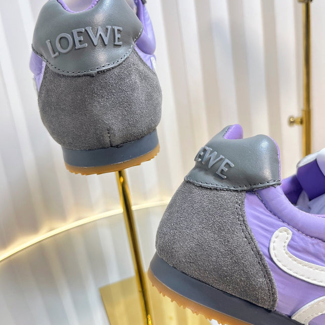 LOEWE 26S RUNNER 2.0 SNEAKERS IN DARK GREY SUEDE AND PURPLE FABRIC
