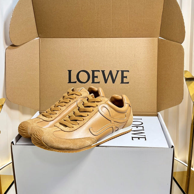 LOEWE 26S RUNNER 2.0 SNEAKERS IN BROWN CALFSKIN AND SUEDE