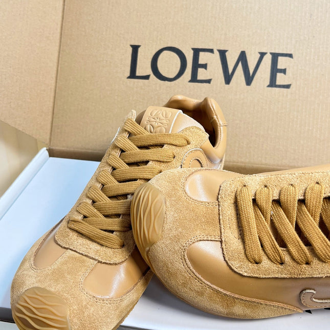 LOEWE 26S RUNNER 2.0 SNEAKERS IN BROWN CALFSKIN AND SUEDE