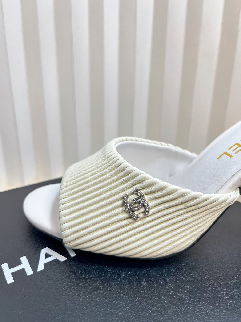 CHANEL 26S EMBELLISHED HEELED SANDALS 80 MM IN WHITE LAMBSKIN