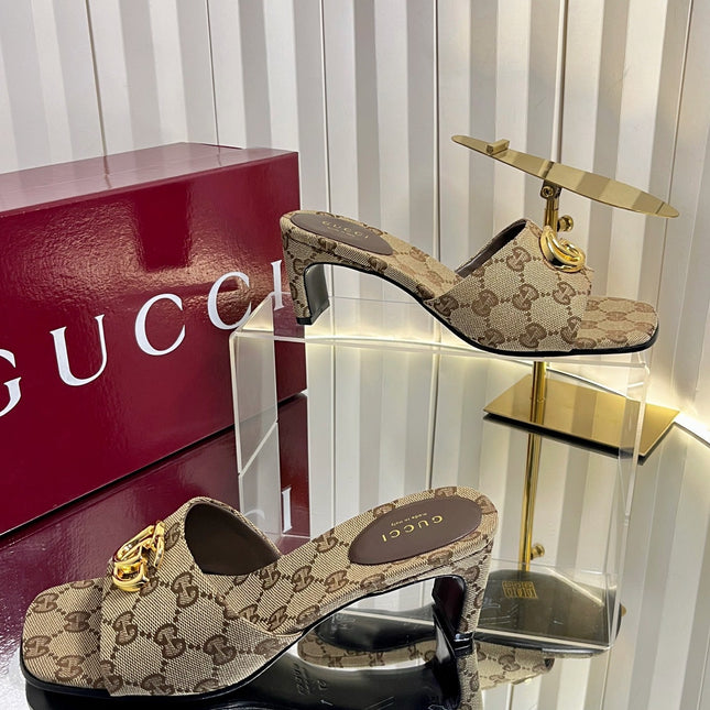 GUCCI 26S HIGH-HEELED SANDALS 45 MM IN WARM BEIGE CANVAS