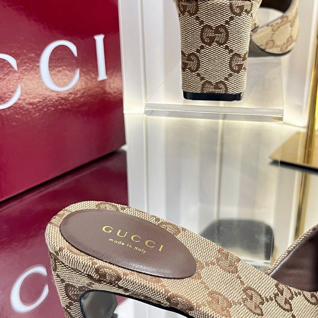 GUCCI 26S HIGH-HEELED SANDALS 45 MM IN WARM BEIGE CANVAS