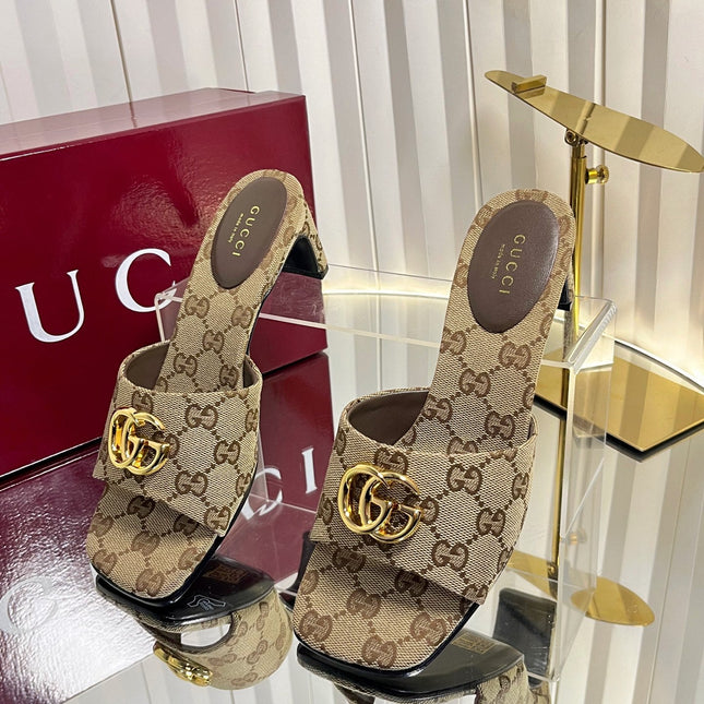GUCCI 26S HIGH-HEELED SANDALS 45 MM IN WARM BEIGE CANVAS