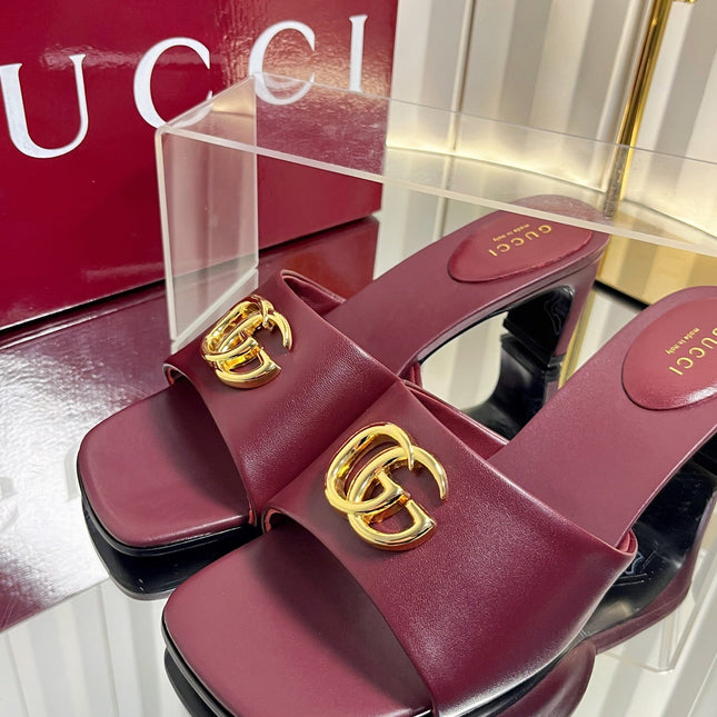 GUCCI 26S HIGH-HEELED SANDALS 45 MM IN DARK RED CALFSKIN