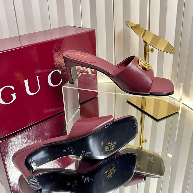 GUCCI 26S HIGH-HEELED SANDALS 45 MM IN DARK RED CALFSKIN