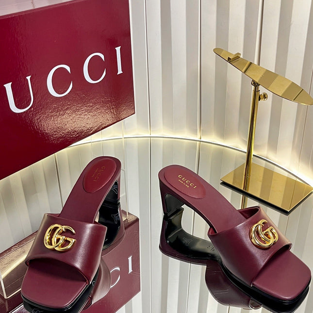 GUCCI 26S HIGH-HEELED SANDALS 45 MM IN DARK RED CALFSKIN
