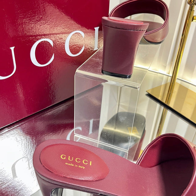 GUCCI 26S HIGH-HEELED SANDALS 45 MM IN DARK RED CALFSKIN
