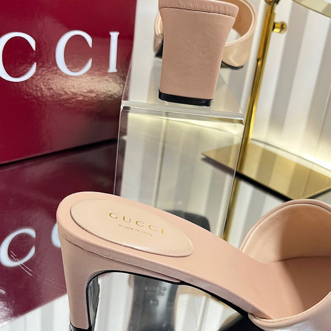 GUCCI 26S HIGH-HEELED SANDALS 45 MM IN NUDE PINK CALFSKIN