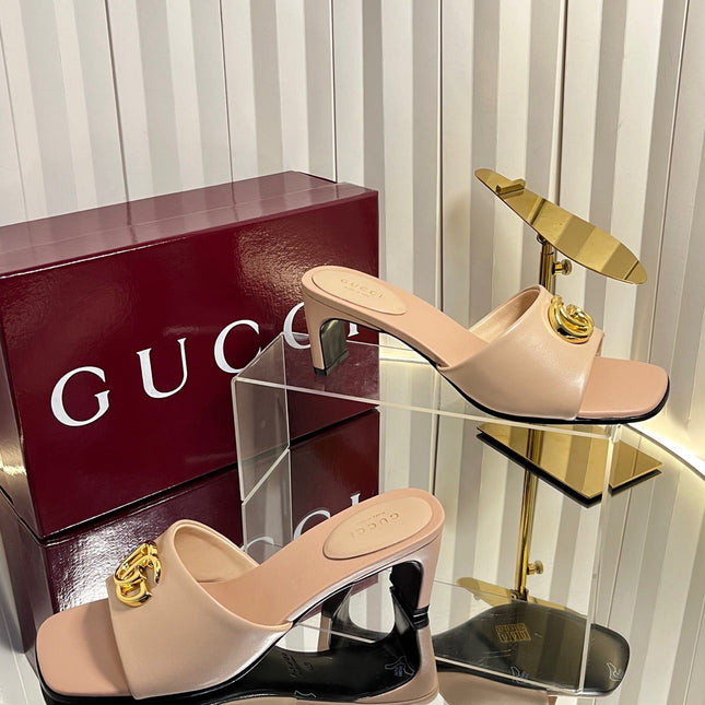 GUCCI 26S HIGH-HEELED SANDALS 45 MM IN NUDE PINK CALFSKIN