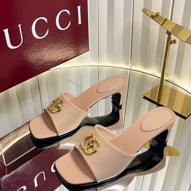 GUCCI 26S HIGH-HEELED SANDALS 45 MM IN NUDE PINK CALFSKIN