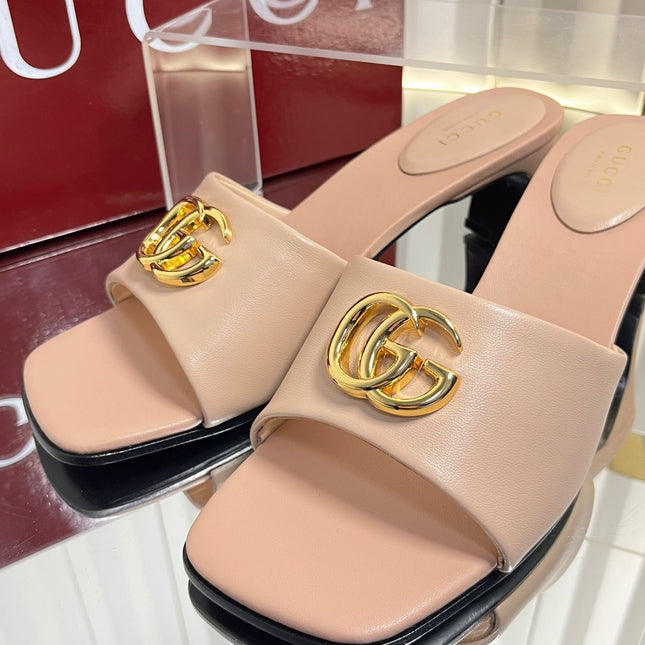 GUCCI 26S HIGH-HEELED SANDALS 45 MM IN NUDE PINK CALFSKIN
