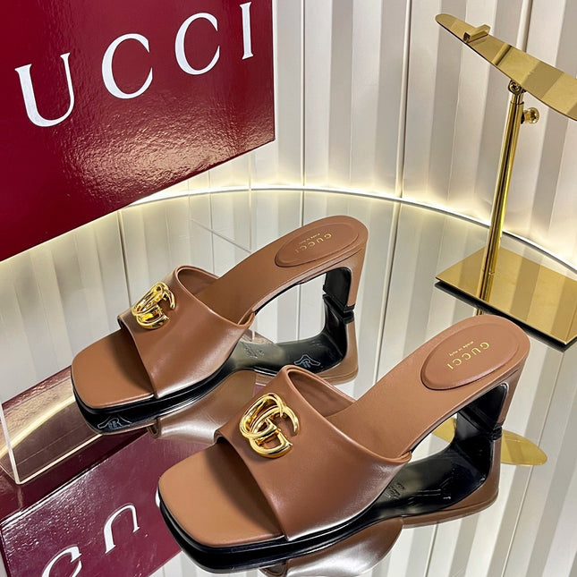 GUCCI 26S HIGH-HEELED SANDALS 45 MM IN BROWN CALFSKIN