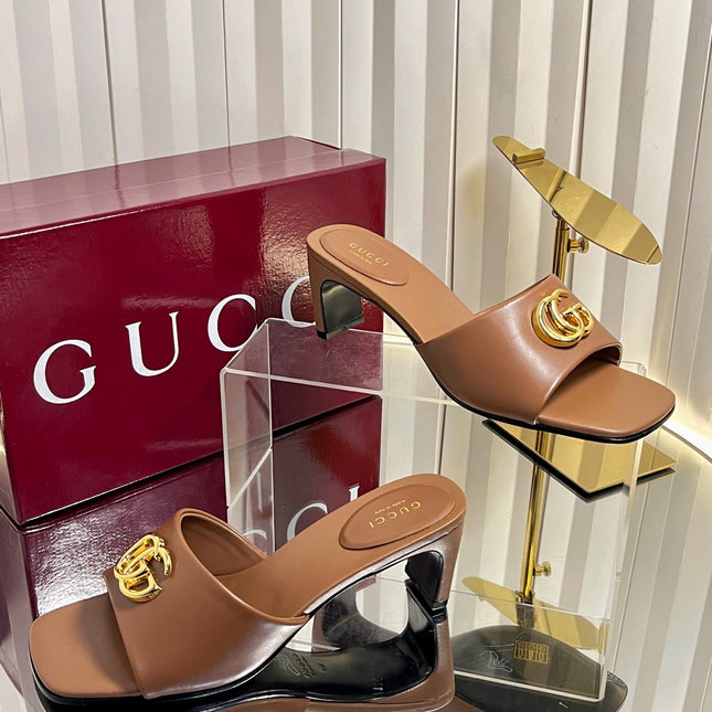 GUCCI 26S HIGH-HEELED SANDALS 45 MM IN BROWN CALFSKIN