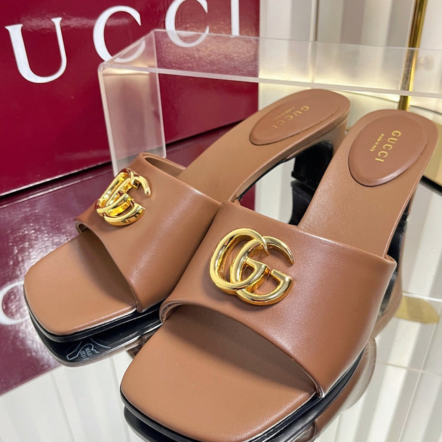 GUCCI 26S HIGH-HEELED SANDALS 45 MM IN BROWN CALFSKIN
