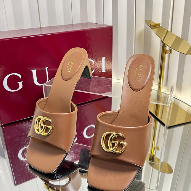 GUCCI 26S HIGH-HEELED SANDALS 45 MM IN BROWN CALFSKIN