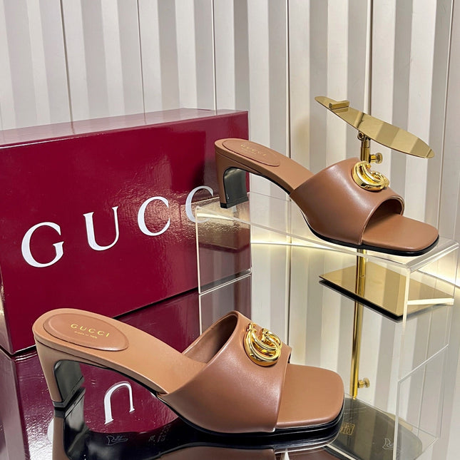 GUCCI 26S HIGH-HEELED SANDALS 45 MM IN BROWN CALFSKIN
