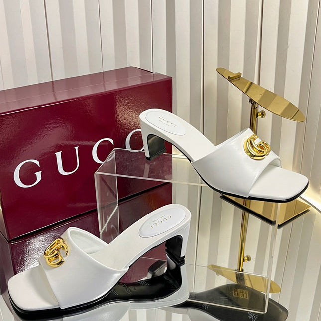 GUCCI 26S HIGH-HEELED SANDALS 45 MM IN WHITE CALFSKIN