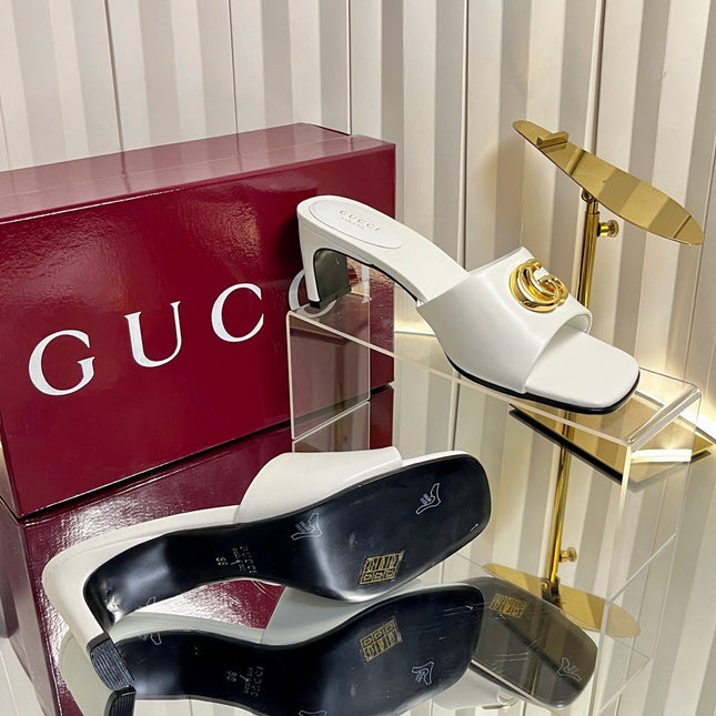 GUCCI 26S HIGH-HEELED SANDALS 45 MM IN WHITE CALFSKIN