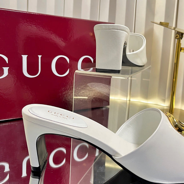 GUCCI 26S HIGH-HEELED SANDALS 45 MM IN WHITE CALFSKIN
