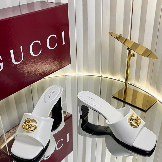 GUCCI 26S HIGH-HEELED SANDALS 45 MM IN WHITE CALFSKIN