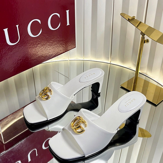 GUCCI 26S HIGH-HEELED SANDALS 45 MM IN WHITE CALFSKIN