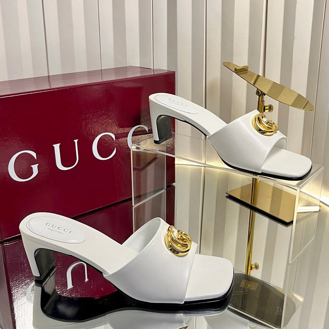 GUCCI 26S HIGH-HEELED SANDALS 45 MM IN WHITE CALFSKIN