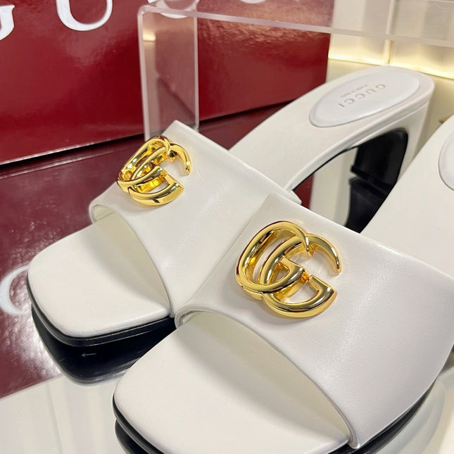 GUCCI 26S HIGH-HEELED SANDALS 45 MM IN WHITE CALFSKIN