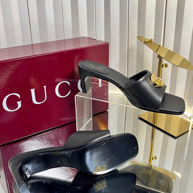 GUCCI 26S HIGH-HEELED SANDALS 45 MM IN BLACK CALFSKIN