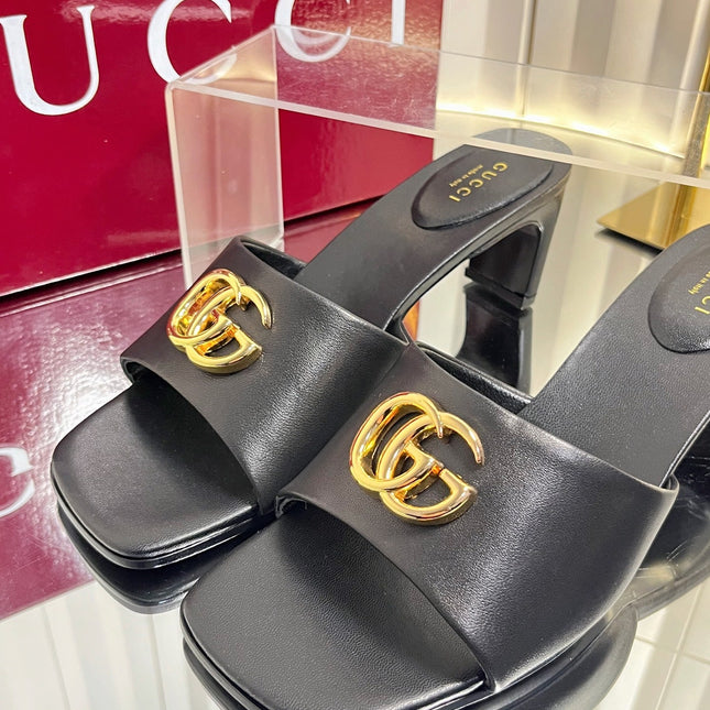 GUCCI 26S HIGH-HEELED SANDALS 45 MM IN BLACK CALFSKIN