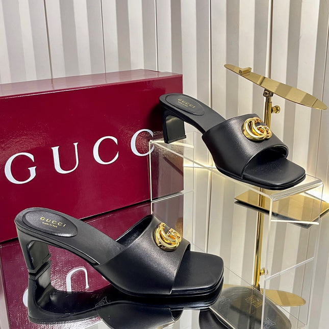 GUCCI 26S HIGH-HEELED SANDALS 45 MM IN BLACK CALFSKIN