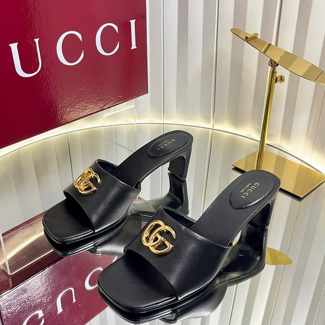 GUCCI 26S HIGH-HEELED SANDALS 45 MM IN BLACK CALFSKIN