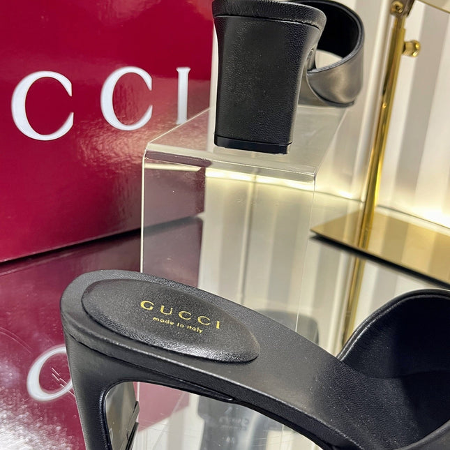 GUCCI 26S HIGH-HEELED SANDALS 45 MM IN BLACK CALFSKIN