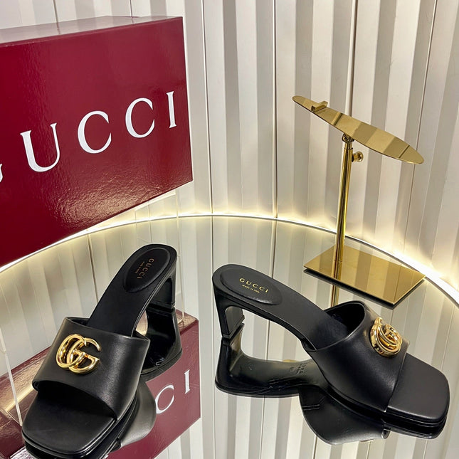 GUCCI 26S HIGH-HEELED SANDALS 45 MM IN BLACK CALFSKIN