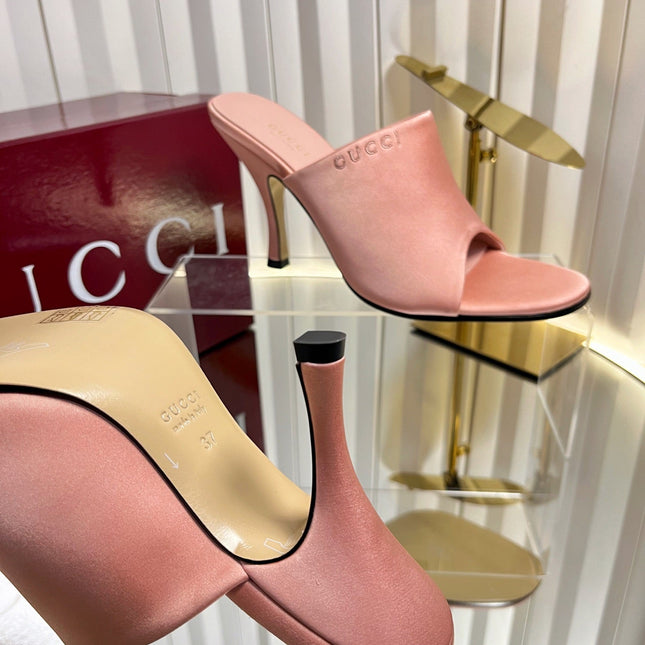 GUCCI 26S HIGH-HEELED SANDALS 100 MM IN PINK SATIN