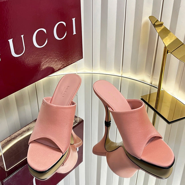 GUCCI 26S HIGH-HEELED SANDALS 100 MM IN PINK SATIN