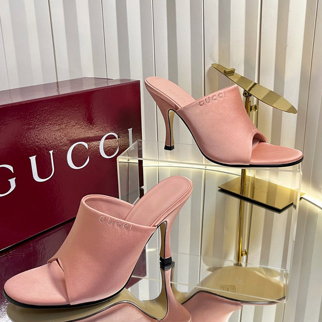 GUCCI 26S HIGH-HEELED SANDALS 100 MM IN PINK SATIN