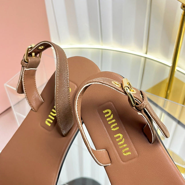 MIUMIU 26S SLINGBACK SANDALS IN DARK BROWN AND WHITE CALFSKIN