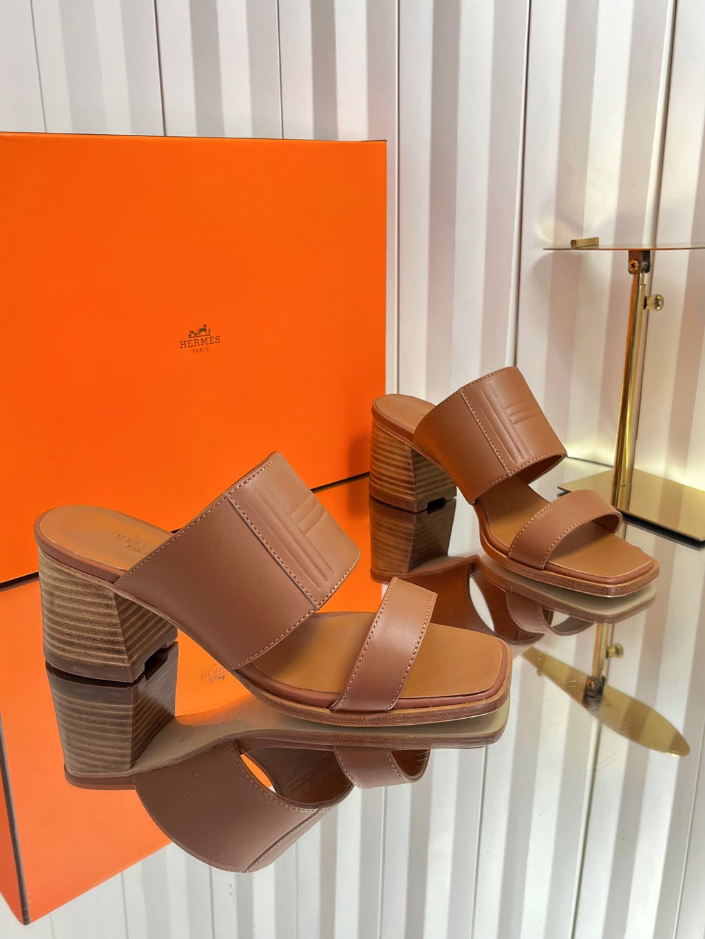 HM 26S MONICA 60 SANDAL IN CARAMEL BROWN CALFSKIN