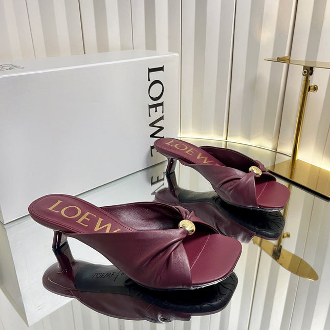 LOEWE 26S HEELED SANDALS 45 MM IN DARK RED CALFSKIN