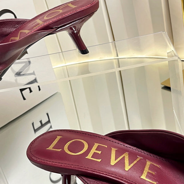 LOEWE 26S HEELED SANDALS 45 MM IN DARK RED CALFSKIN