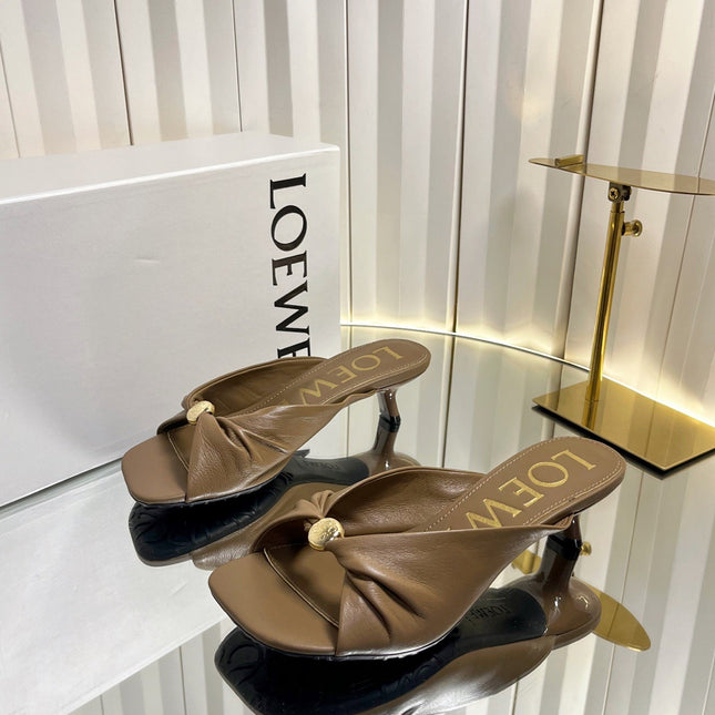 LOEWE 26S HEELED SANDALS 45 MM IN CAMEL BROWN CALFSKIN