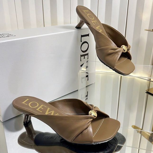 LOEWE 26S HEELED SANDALS 45 MM IN CAMEL BROWN CALFSKIN