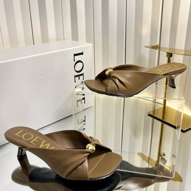 LOEWE 26S HEELED SANDALS 45 MM IN CAMEL BROWN CALFSKIN