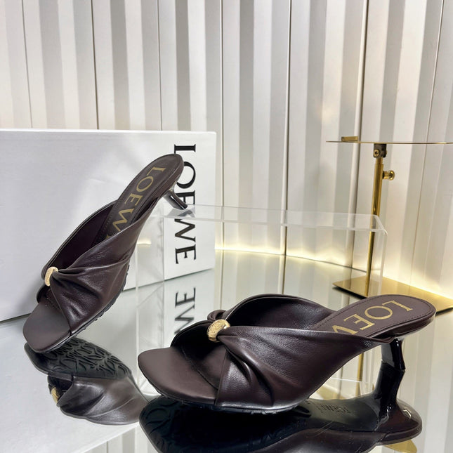 LOEWE 26S HEELED SANDALS 45 MM IN DARK BROWN CALFSKIN