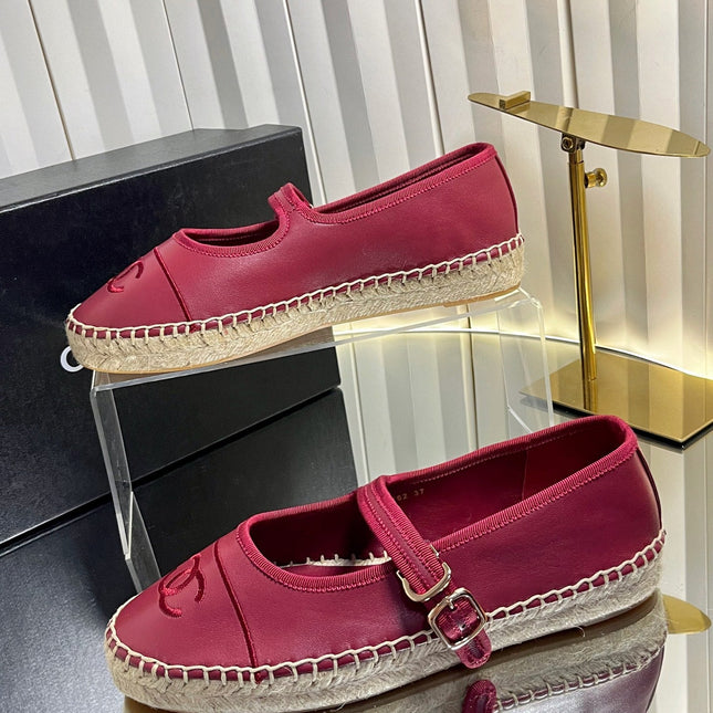 CHANEL 26S ESPADRILLE MARY JANE SHOES IN DARK RED LAMBSKIN