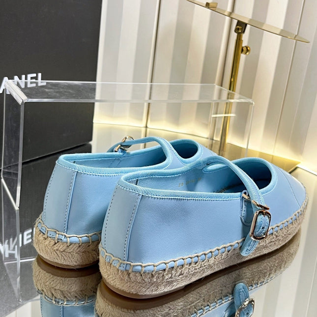 CHANEL 26S ESPADRILLE MARY JANE SHOES IN BLUE LAMBSKIN