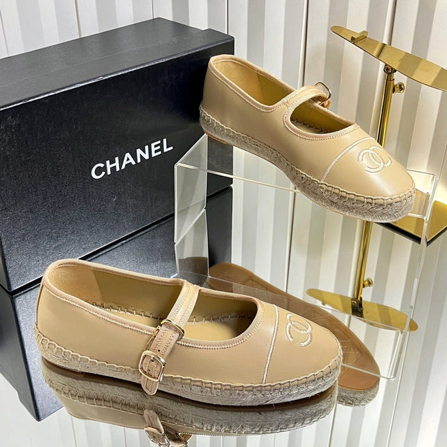 CHANEL 26S ESPADRILLE MARY JANE SHOES IN BEIGE LAMBSKIN