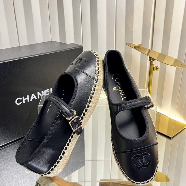 CHANEL 26S ESPADRILLE MARY JANE SHOES IN BLACK LAMBSKIN