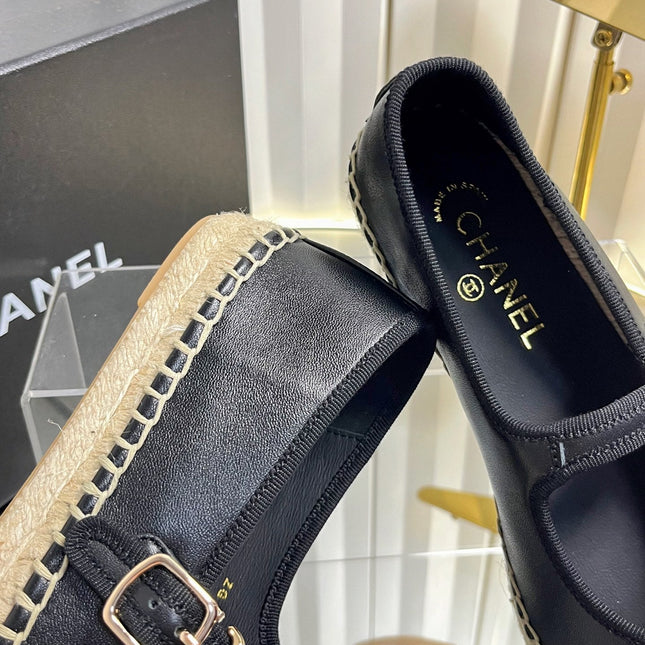 CHANEL 26S ESPADRILLE MARY JANE SHOES IN BLACK LAMBSKIN